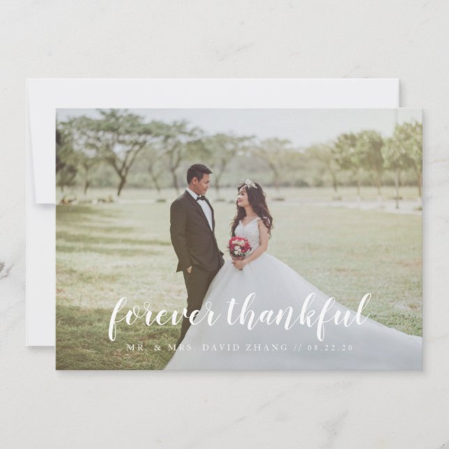 Tarjeta De Agradecimiento Letras de mano para fotos completas Gracias Boda (Anverso)