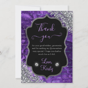 Tarjeta De Agradecimiento Letras de Sirena Iridescente Moradas Quinceañera