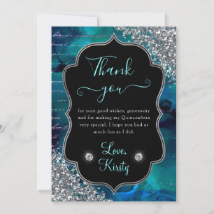 Tarjeta De Agradecimiento Letras de Sirena Iridescente Verde Azul Quinceañer