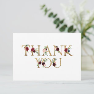 Tarjeta De Agradecimiento Letras florales de oro Elegante Moda Blanco Gracia