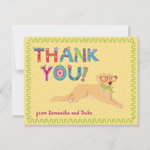 Tarjeta De Agradecimiento Letras florales divertidas de Cute Golden Retrieve