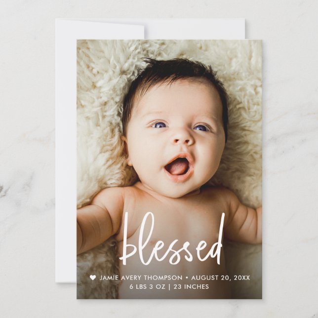 Tarjeta De Agradecimiento Letrero Blesster Personalizado Baby Photo Birth (Anverso)