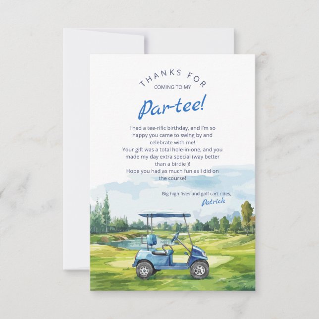 Tarjeta De Agradecimiento Let's Par-Tee Golf Birthday Blue (Anverso)