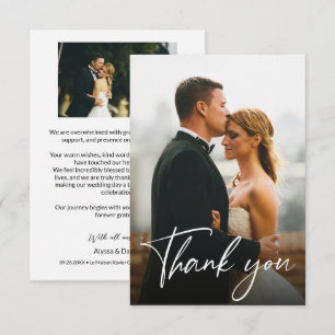Tarjeta De Agradecimiento Lettering moderno personalizado 2 fotos de boda