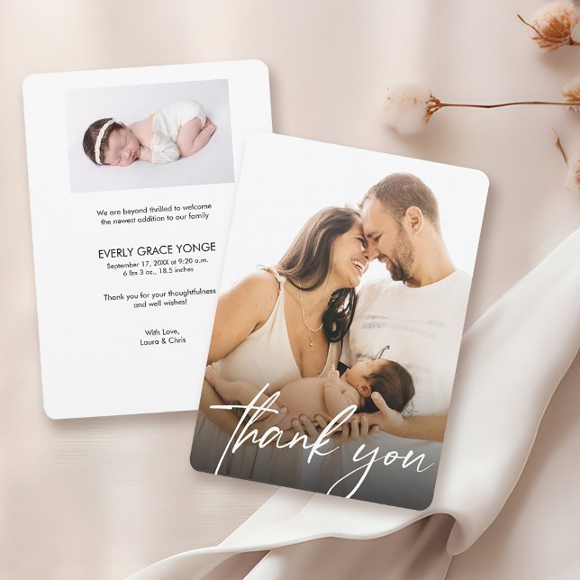 Tarjeta De Agradecimiento Leyenda manuscrita Bebé Fotos Bebé Ducha (Customizable baby shower thank you photo birth announcement thank you card.)