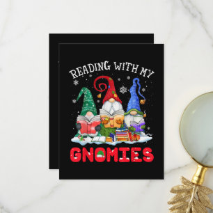 Tarjeta De Agradecimiento Leyendo Con Mis Gnomios Navidad Divertido