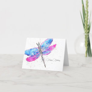 Tarjeta De Agradecimiento Libélula acuarela rosa azul clásico Cumpleaños