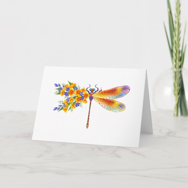 Tarjeta De Agradecimiento Libélula de flor amarilla (Anverso)