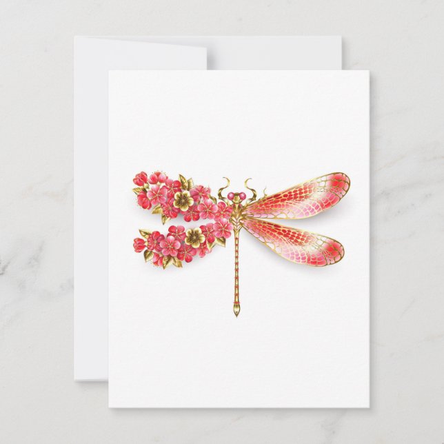 Tarjeta De Agradecimiento Libélula de flor con sakura de joyería (Anverso)