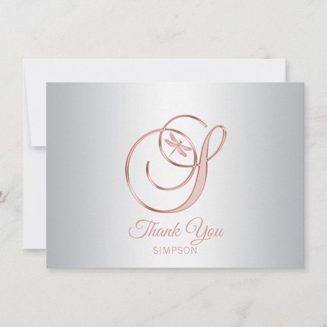 Tarjeta De Agradecimiento Libélula Rosa de Oro Gris Plata Gracias | S (Anverso)