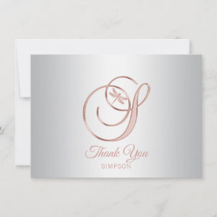 Tarjeta De Agradecimiento Libélula Rosa de Oro Gris Plateado Gracias   S