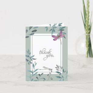 Tarjeta De Agradecimiento Libélula y Verdor de Jardín Hermoso Acuarela