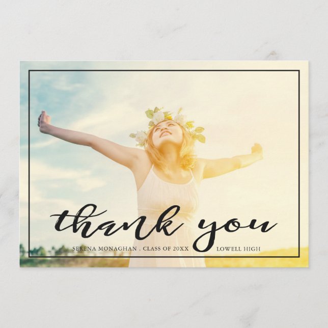 Tarjeta De Agradecimiento Libre y centrado | Graduación Gracias | Oscuro (Anverso)