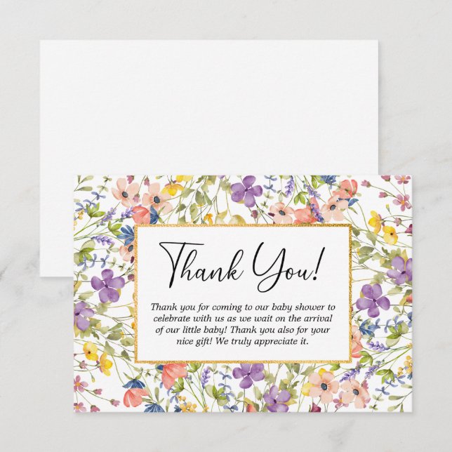 Tarjeta De Agradecimiento Libro Baby Shower De Summer Wildflower Meadow Para (Anverso / Reverso)