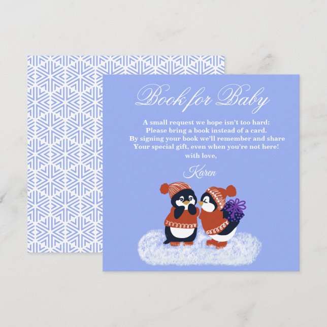 Tarjeta De Agradecimiento Libro de Baby Shower Penguin Winter Snow Birthday (Anverso / Reverso)