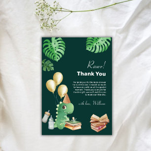 Tarjeta De Agradecimiento Libro de cuentos de dinosaurio Rawr verde, globo d