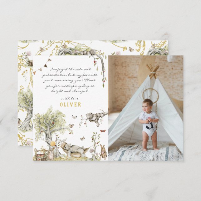 Tarjeta De Agradecimiento Libro de historias | Bosque de bosques | Foto Grac (Anverso / Reverso)