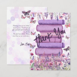 Tarjeta De Agradecimiento Libro Morado Pila Flores Silvestres Mariposas Scri