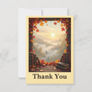 Tarjeta De Agradecimiento Libros con hojas de otoño Amantes de los libros