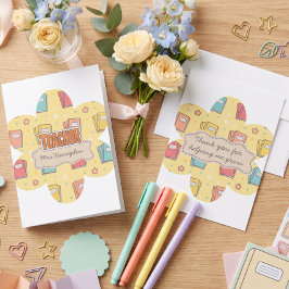 Tarjeta De Agradecimiento Libros Escolares de Maestra Amarilla Patrón 