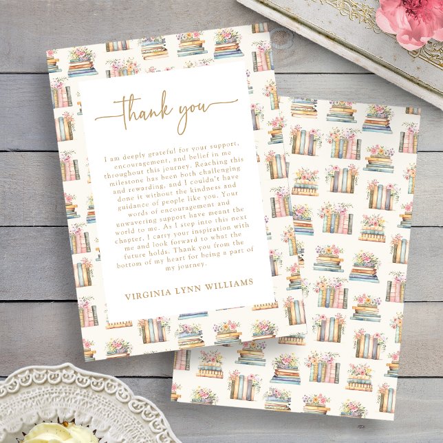 Tarjeta De Agradecimiento Libros Florales (Floral Books Graduation Thank You Card by Painted Paperie
)