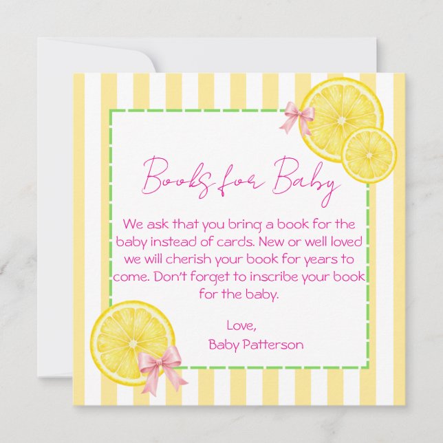 Tarjeta De Agradecimiento Libros para bebé con tema de limón (Anverso)