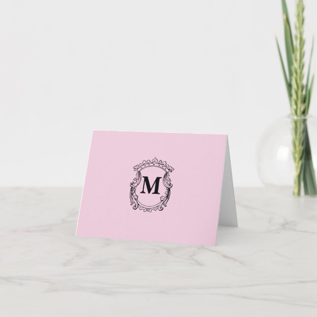 Tarjeta De Agradecimiento Light Pink Custom Monogram Crest (Anverso)