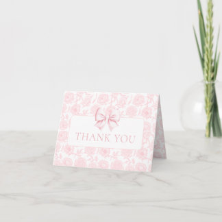 Tarjeta De Agradecimiento Light Pink Floral Bow Baby Girl Shower Foldable