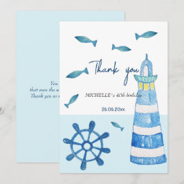 Tarjeta De Agradecimiento Lighthouse Beach Watercolor Pintado a mano