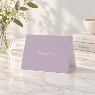 Tarjeta De Agradecimiento Lila Escritura a Mano Personalizada Nombre Plegada