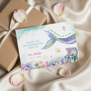 Tarjeta De Agradecimiento Lila Espuma de Mar Sirena Gracias Costera
