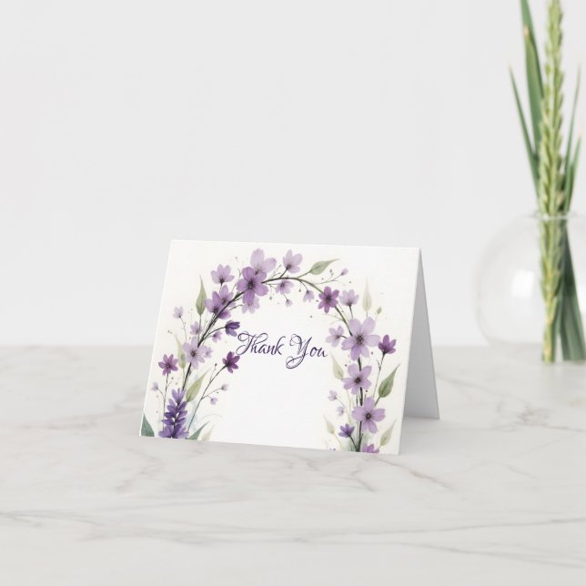 Tarjeta De Agradecimiento Lila Floral Lavanda (Anverso)