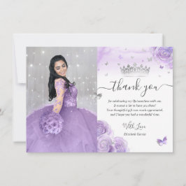 Tarjeta De Agradecimiento Lila y Plata Quinceañera Foto Cumpleaños