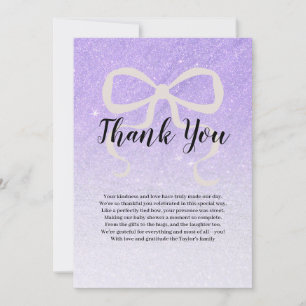 Tarjeta De Agradecimiento Lilac brillo gradiente coquette lazo Gracias