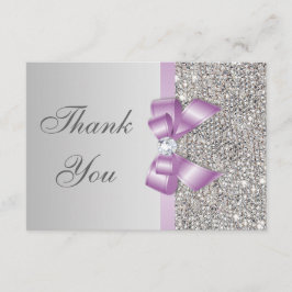 Tarjeta De Agradecimiento Lilac Faux Bow Silver Diamontes Gracias