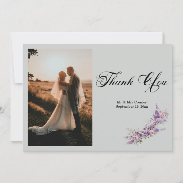 Tarjeta De Agradecimiento Lilac floral Elegant Photo Thank You Card (Anverso)
