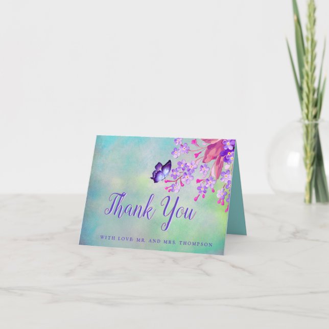 Tarjeta De Agradecimiento Lilac Olviden-me-not flor Gracias (Anverso)