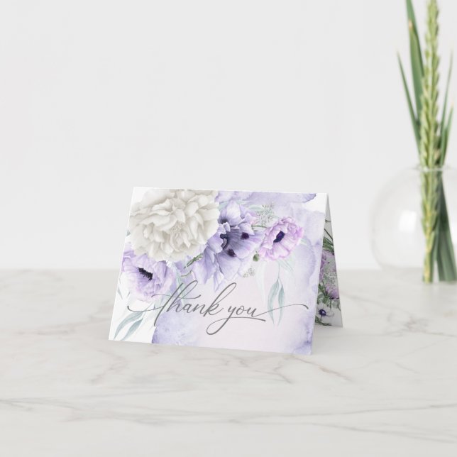 Tarjeta De Agradecimiento Lilac Poppies White Dahlia Garden Gracias (Anverso)