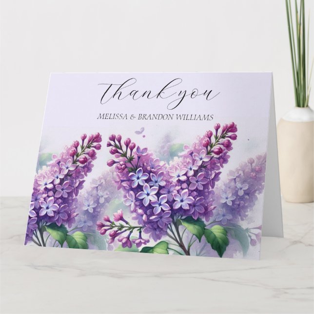 Tarjeta De Agradecimiento Lilac Purple Floral Boda Gracias (Anverso)