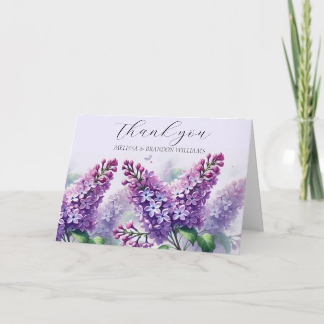 Tarjeta De Agradecimiento Lilac Purple Floral Boda Gracias (Anverso)