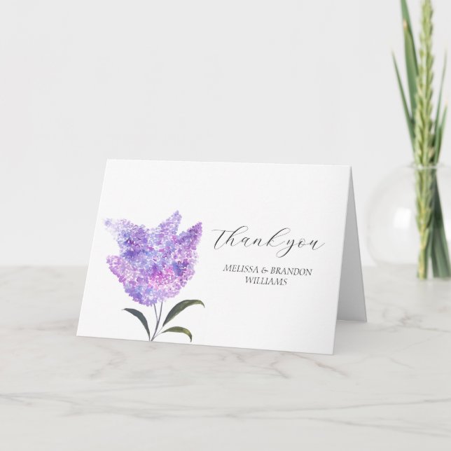 Tarjeta De Agradecimiento Lilac Purple Floral Flowers Wedding Thank you  (Anverso)