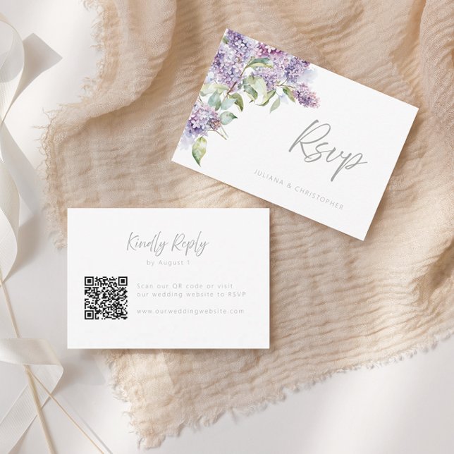 Tarjeta De Agradecimiento Lilac & Sage Floral QR Code Wedding RSVP Card (Subido por el creador)