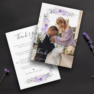Tarjeta De Agradecimiento Lilac Shades Flores y ramas Boda de fotos