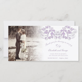 Tarjeta De Agradecimiento Lilac Vintage Damask Floral Flourish Photo Boda