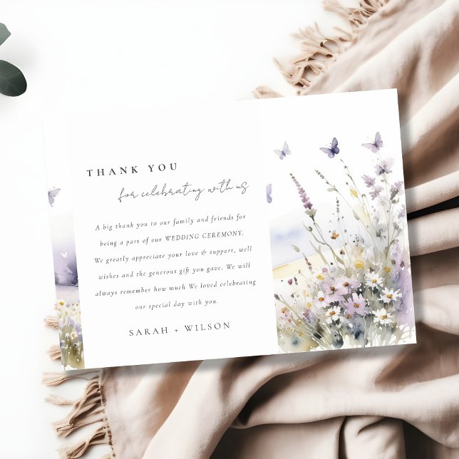 Tarjeta De Agradecimiento Lilac Wildflower Field Butterfly Landscape Boda (Subido por el creador)