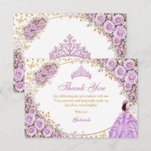 Tarjeta De Agradecimiento Lilas Rosas Moradas Mariposa Dorada Quinceañera