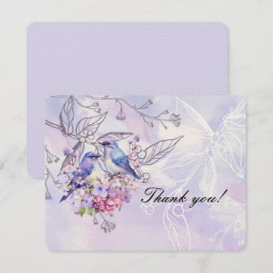 Tarjeta De Agradecimiento Lilas y pájaros azules