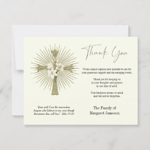 Tarjeta De Agradecimiento Lilios de Cruz Cristiana Funeral Condolencias Simp