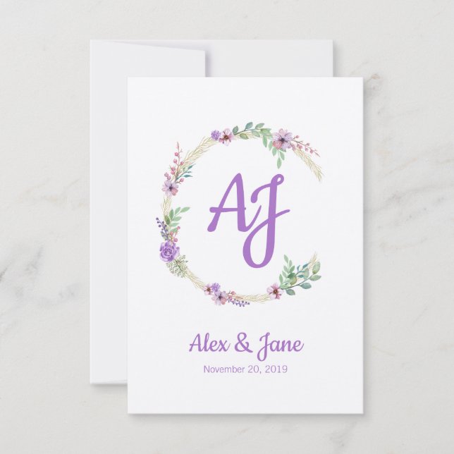 Tarjeta De Agradecimiento Lillac Floral Design for Wedding or Event (Anverso)