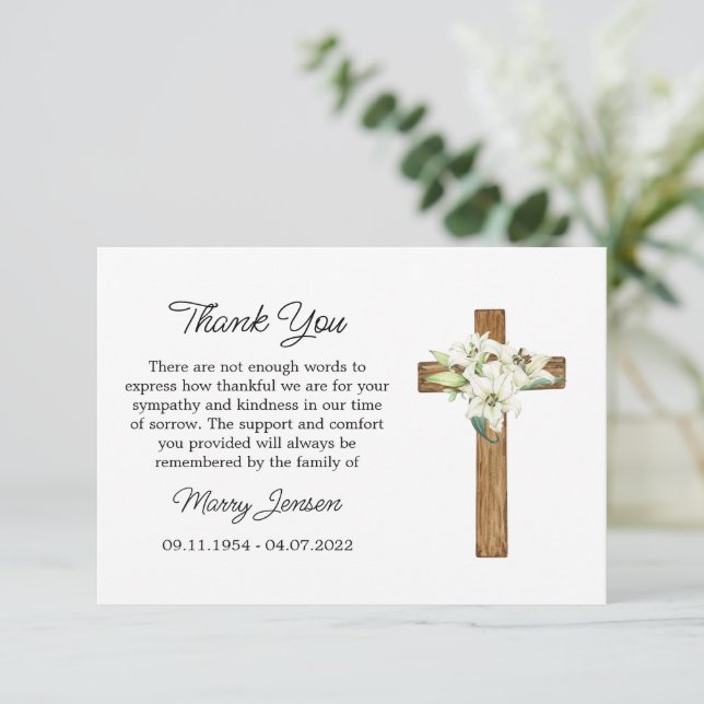 Tarjeta De Agradecimiento Lily Cross Sympathy Thank You Card (Anverso de pie)